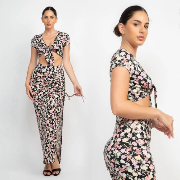 Floral print two piece crop top and skirt set - Picture 5 of 13